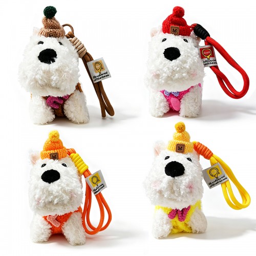 CIONDOLO DA BORSA / PORTACHIAVI SOFFICE A FORMA DI CAGNOLINO WESTIE CON CAPPELLO - AX260052D198