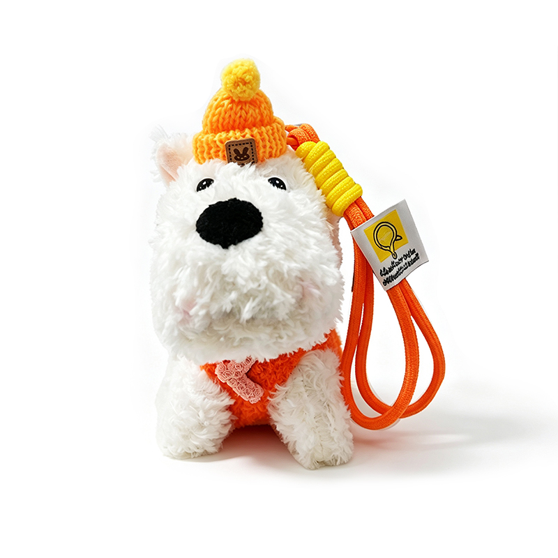 CIONDOLO DA BORSA / PORTACHIAVI SOFFICE A FORMA DI CAGNOLINO WESTIE CON CAPPELLO - AX260052D198