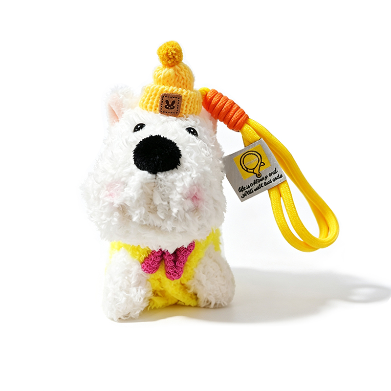 CIONDOLO DA BORSA / PORTACHIAVI SOFFICE A FORMA DI CAGNOLINO WESTIE CON CAPPELLO - AX260052D198