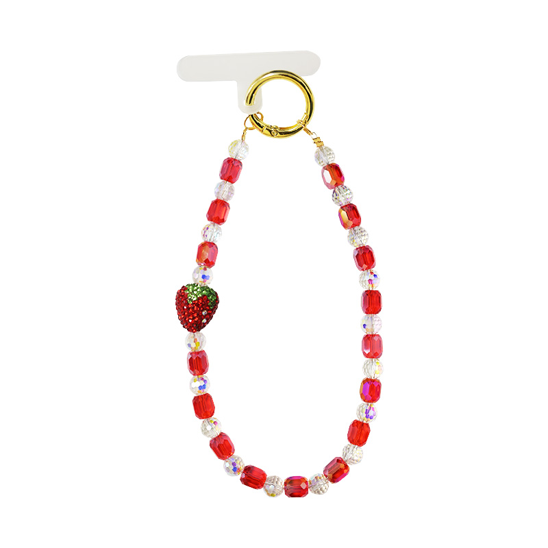 LACCETTO CELLULARE & PORTACHIAVI CON PERLINE E FRAGOLA DI STRASS - YF2646C751