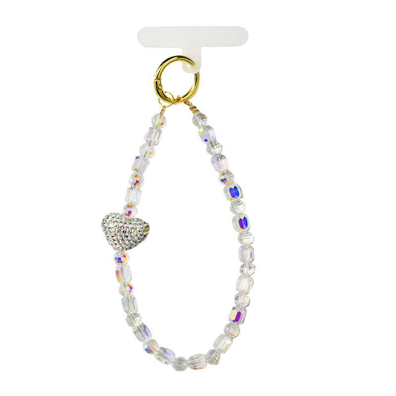 LACCETTO CELLULARE & PORTACHIAVI CON PERLINE E CUORE DI STRASS - YF2646C753