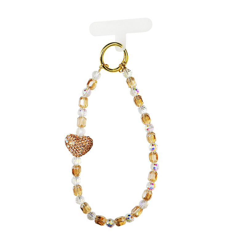 LACCETTO CELLULARE & PORTACHIAVI CON PERLINE E CUORE DI STRASS - YF2646C753