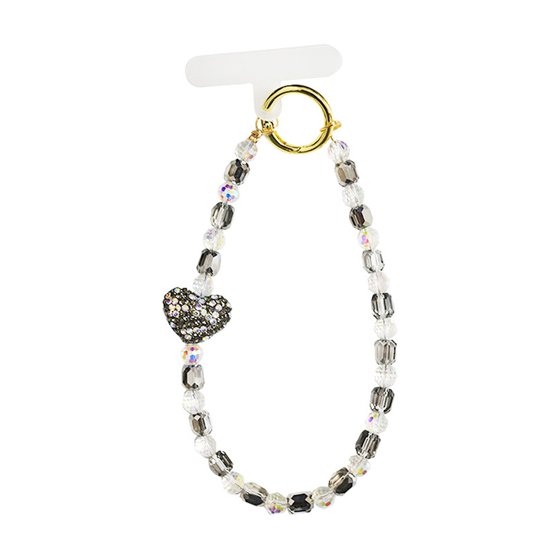 LACCETTO CELLULARE & PORTACHIAVI CON PERLINE E CUORE DI STRASS - YF2646C753