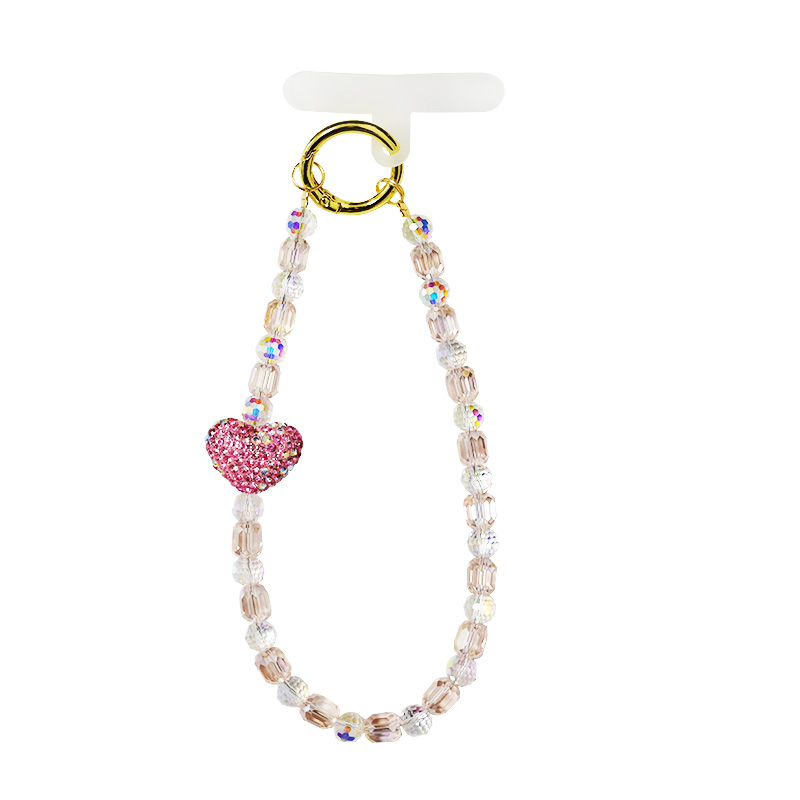 LACCETTO CELLULARE & PORTACHIAVI CON PERLINE E CUORE DI STRASS - YF2646C753