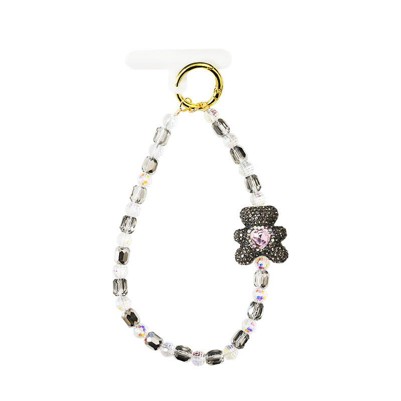 LACCETTO CELLULARE & PORTACHIAVI CON PERLINE E ORSETTO DI STRASS - YF2646C754