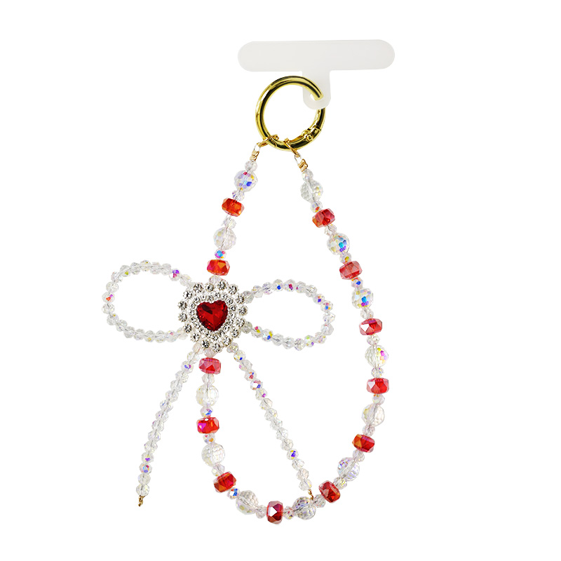 LACCETTO CELLULARE & PORTACHIAVI CON PERLINE E FIOCCO A CUORE - YF2668C752
