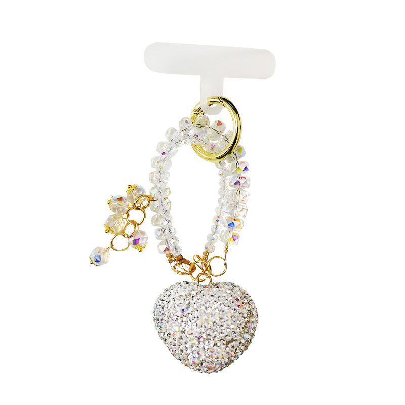 PORTACHIAVI & CIONDOLO CELLULARE CON PERLINE E CUORE DI STRASS - YF2670C756