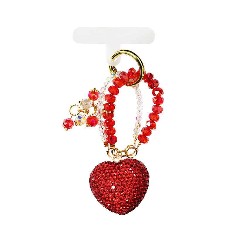 PORTACHIAVI & CIONDOLO CELLULARE CON PERLINE E CUORE DI STRASS - YF2670C756