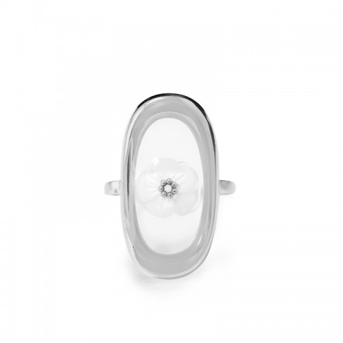ANELLO APERTO REGOLABILE CON FIORE IN MADREPERLA - FFJ25624C594