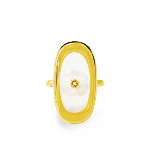 ANELLO APERTO REGOLABILE CON FIORE IN MADREPERLA - FFJ25624C594