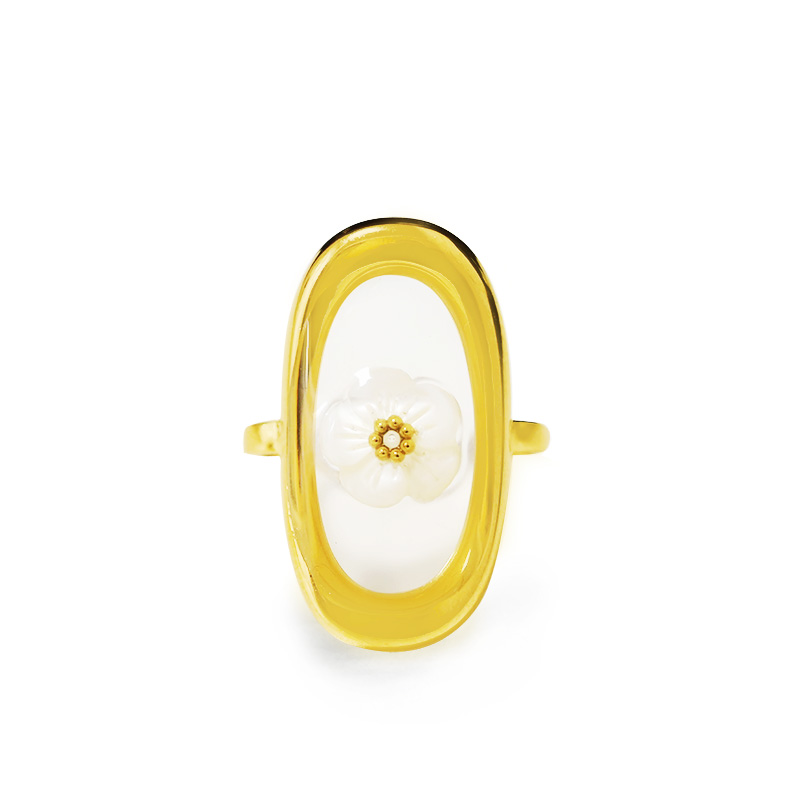 ANELLO APERTO REGOLABILE CON FIORE IN MADREPERLA - FFJ25624C594