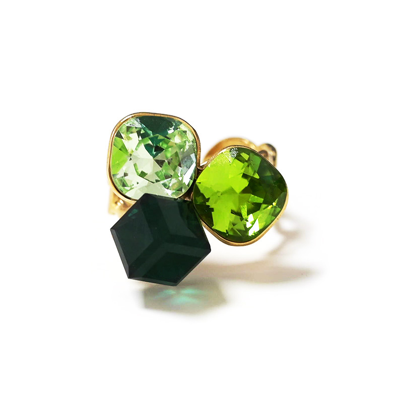 ANELLO REGOLABILE CON TRE CRISTALLI GEOMETRICI COLORATI - FFJ2668C836