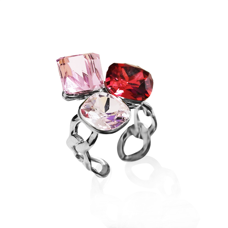 ANELLO REGOLABILE CON TRE CRISTALLI GEOMETRICI COLORATI - FFJ2668C836