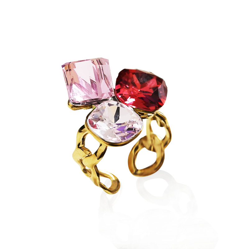 ANELLO REGOLABILE CON TRE CRISTALLI GEOMETRICI COLORATI - FFJ2668C836