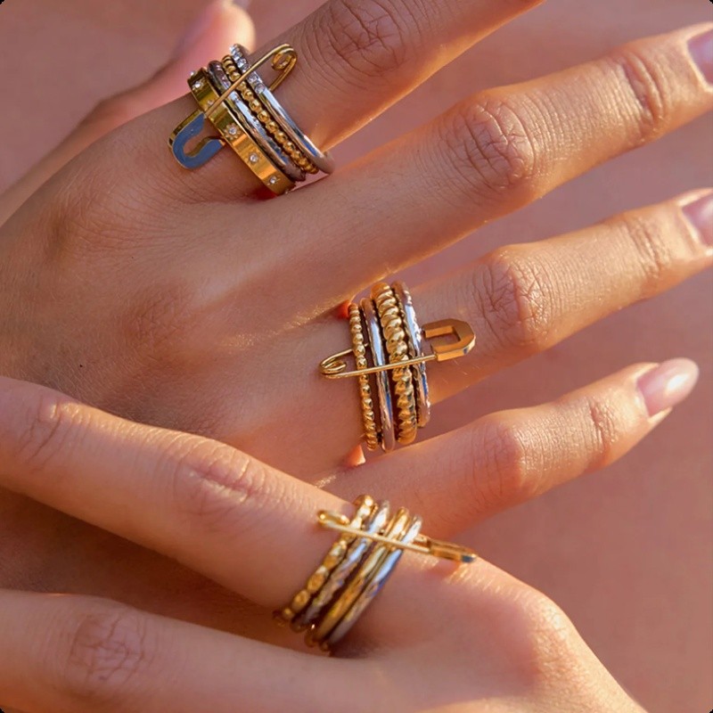 ANELLO BICOLORE A 4 STRATI CON SPILLA - FJ2580A2