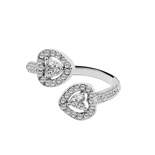 ANELLO APERTO REGOLABILE DOPPIO CUORE CON ZIRCONI - JN2576C194