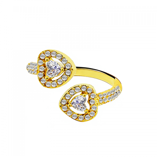 ANELLO APERTO REGOLABILE DOPPIO CUORE CON ZIRCONI - JN2576C194