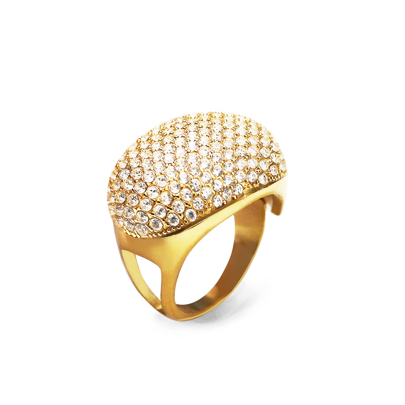 ANELLO BOMBATO OVALE CON PAVÉ DI ZIRCONI - MY251288C241