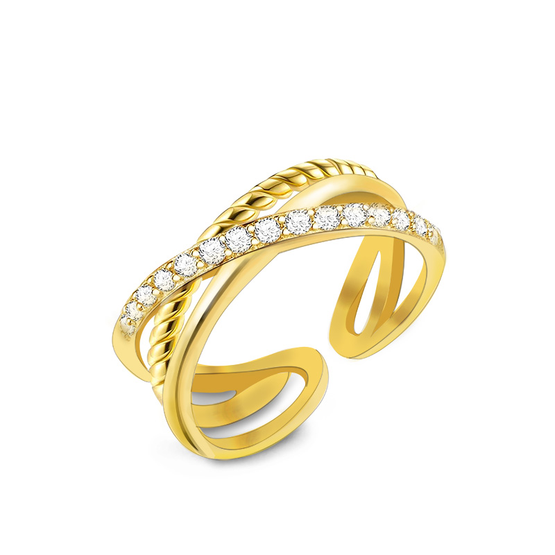ANELLO APERTO REGOLABILE INTRECCIATO CON ZIRCONE - MY2556B440