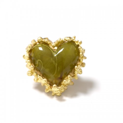 GRANDE ANELLO ELASTICO CORAL CON PIETRA IN RESINA A CUORE - NY24108B883