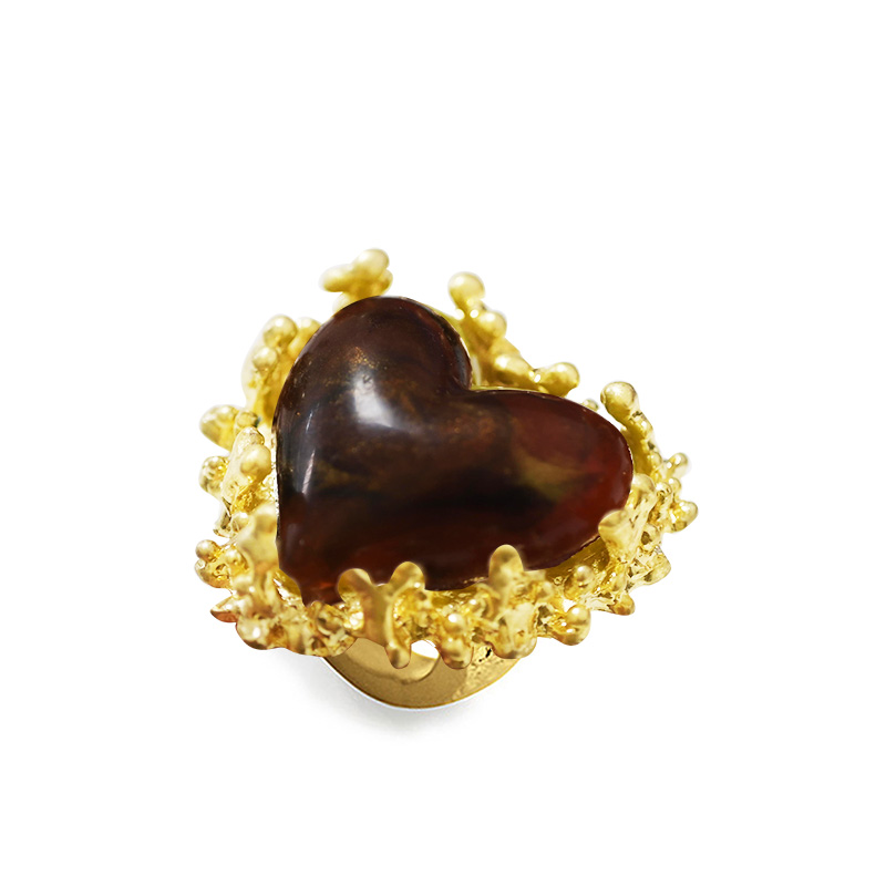 GRANDE ANELLO ELASTICO CORAL CON PIETRA IN RESINA A CUORE - NY24108B883 GRANDE ANELLO ELASTICO CORAL CON PIETRA IN RESINA A CUORE - NY24108B883