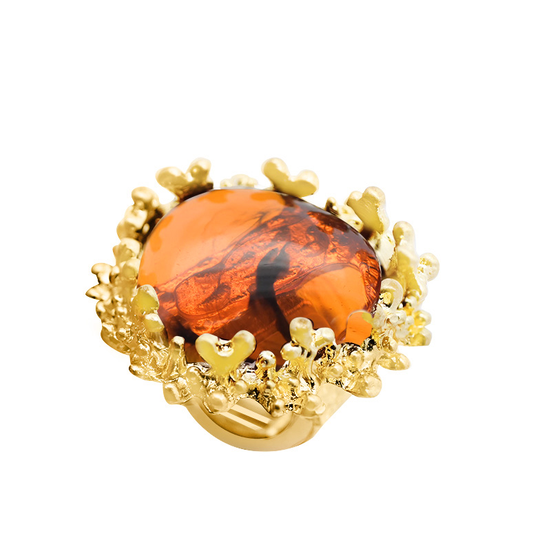 GRANDE ANELLO ELASTICO CORAL CON PIETRA IN RESINA - NY24108B892