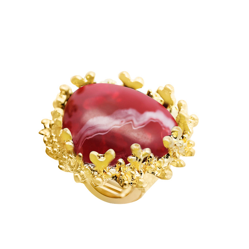 GRANDE ANELLO ELASTICO CORAL CON PIETRA IN RESINA - NY24108B892