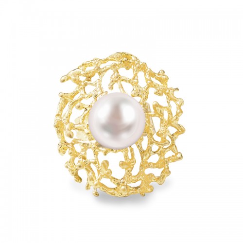 GRANDE ANELLO ELASTICO CORAL CON PERLA - NY2492B896