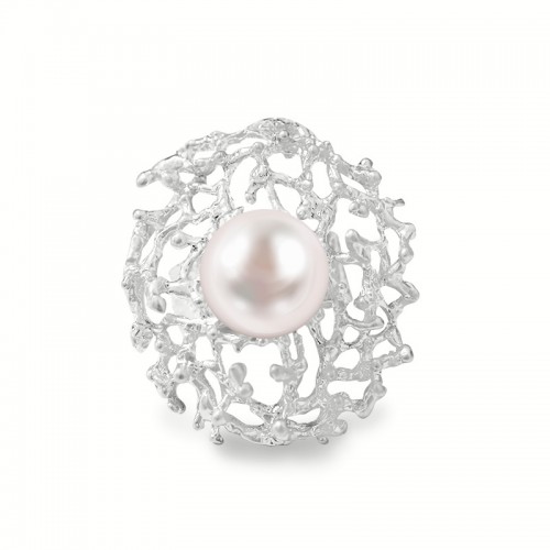 GRANDE ANELLO ELASTICO CORAL CON PERLA - NY2492B896