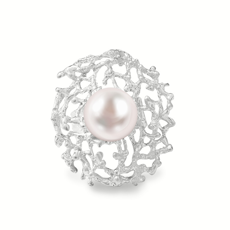 GRANDE ANELLO ELASTICO CORAL CON PERLA - NY2492B896