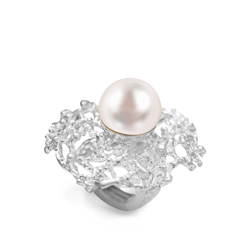 GRANDE ANELLO ELASTICO CORAL CON PERLA - NY2492B896