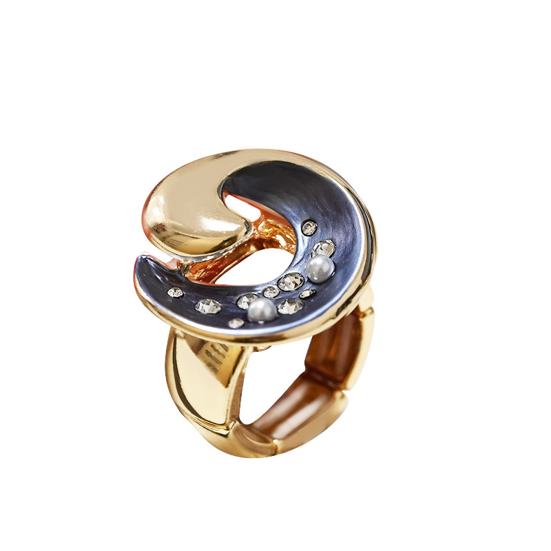 ANELLO ELASTICO LUNA SMALTATA CON STRASS E PERLE - SW25448B113 ANELLO ELASTICO LUNA SMALTATA CON STRASS E PERLE - SW25448B113
