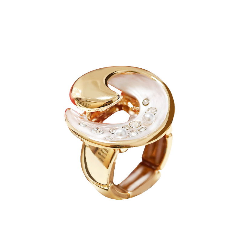 ANELLO ELASTICO LUNA SMALTATA CON STRASS E PERLE - SW25448B113