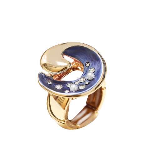ANELLO ELASTICO LUNA SMALTATA CON STRASS E PERLE - SW25448B113