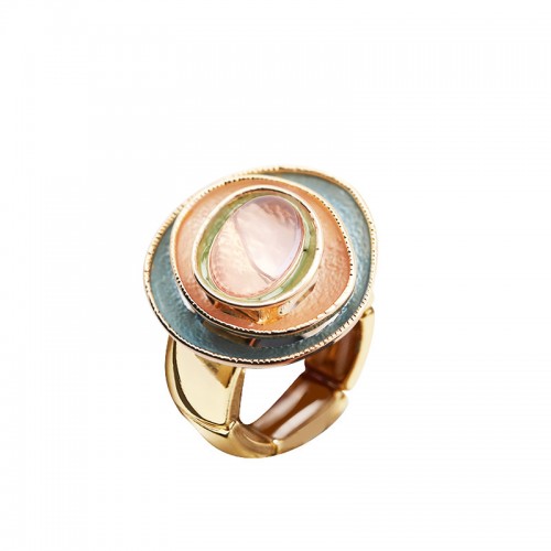 ANELLO ELASTICO SMALTATO TONDO IRREGOLARE A TRE STRATI CON PIETRA - SW25448B117