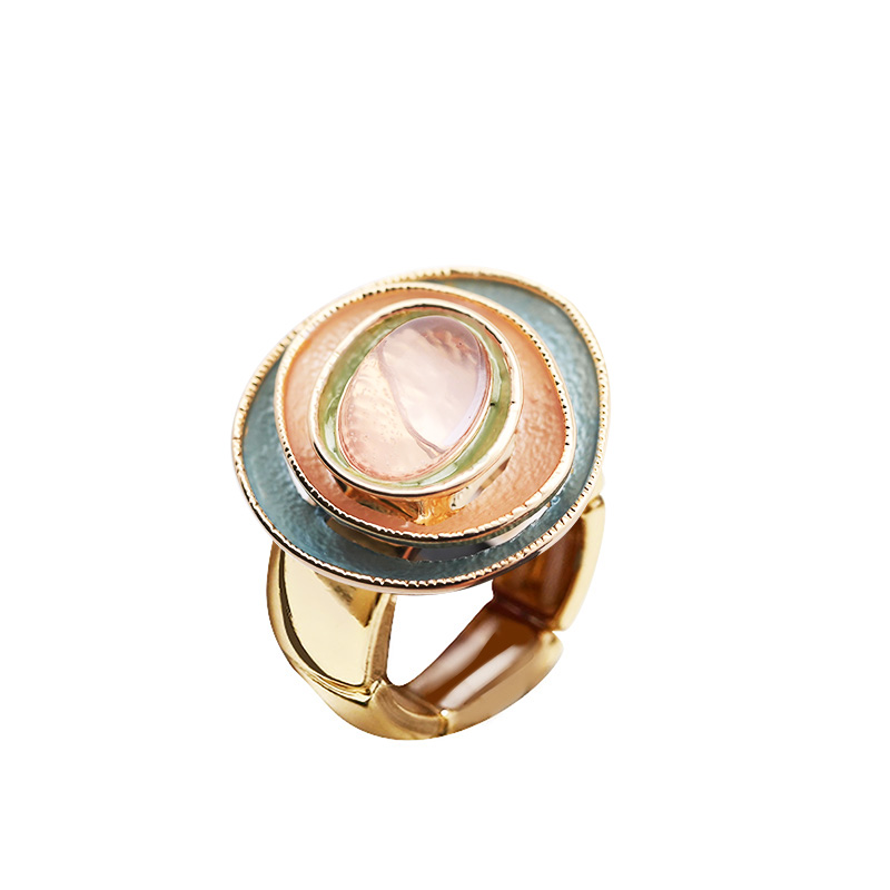 ANELLO ELASTICO SMALTATO TONDO IRREGOLARE A TRE STRATI CON PIETRA - SW25448B117