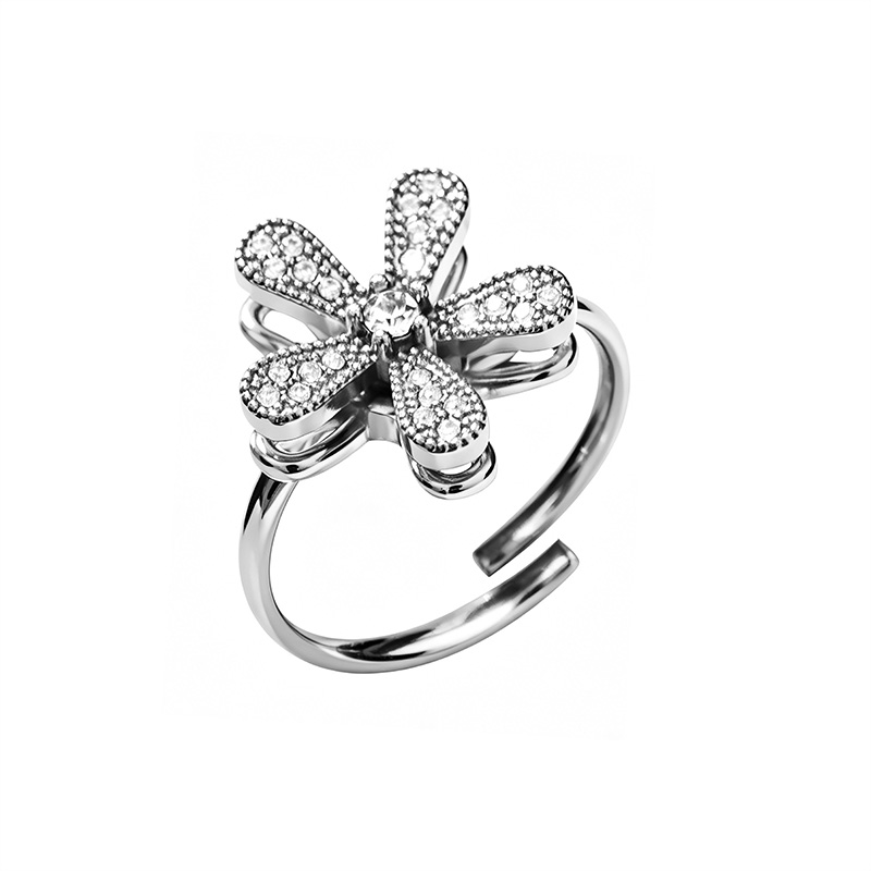 ANELLO ANTISTRESS REGOLABILE CON FIORE IN ZIRCONE - YC2660C962