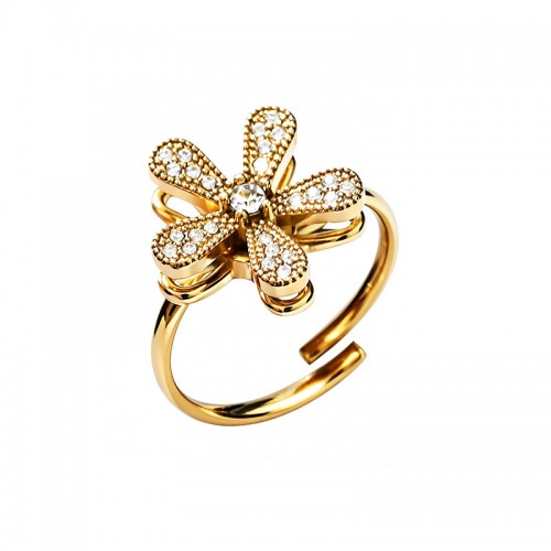 ANELLO ANTISTRESS REGOLABILE CON FIORE IN ZIRCONE - YC2660C962