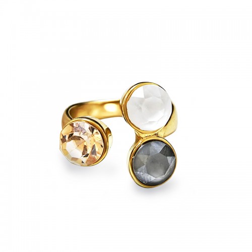 ANELLO TRIS REGOLABILE CON CRISTALLI ROTONDI SFACCETTATI - YC2684C903