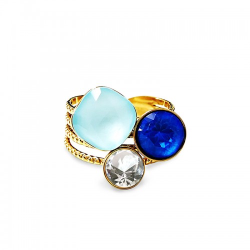 ANELLO TRIS REGOLABILE CON CRISTALLI GEOMETRICI SFACCETTATI - YC2684C904