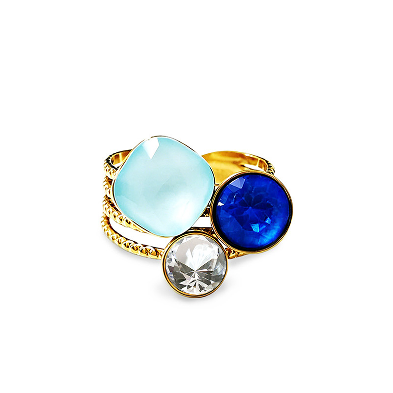 ANELLO TRIS REGOLABILE CON CRISTALLI GEOMETRICI SFACCETTATI - YC2684C904
