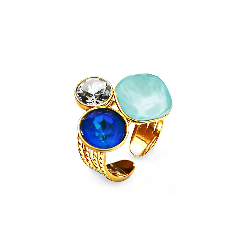 ANELLO TRIS REGOLABILE CON CRISTALLI GEOMETRICI SFACCETTATI - YC2684C904