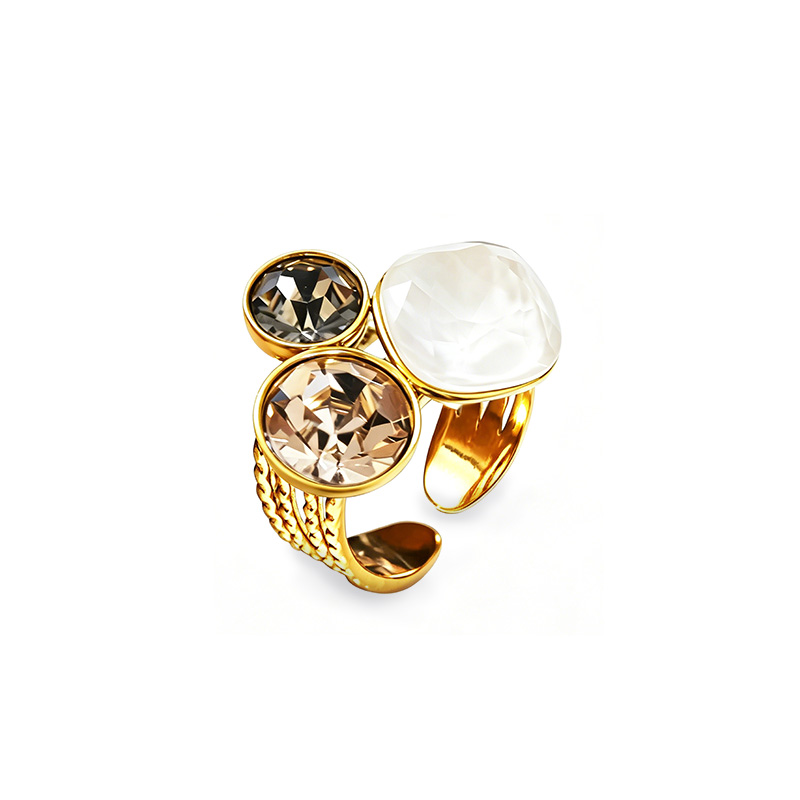 ANELLO TRIS REGOLABILE CON CRISTALLI GEOMETRICI SFACCETTATI - YC2684C904