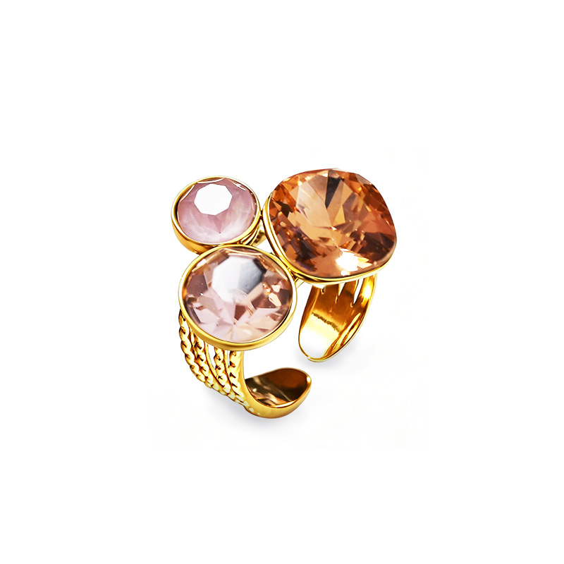 ANELLO TRIS REGOLABILE CON CRISTALLI GEOMETRICI SFACCETTATI - YC2684C904