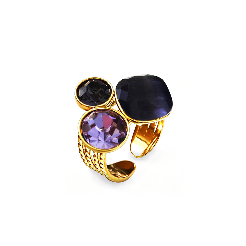 ANELLO TRIS REGOLABILE CON CRISTALLI GEOMETRICI SFACCETTATI - YC2684C904