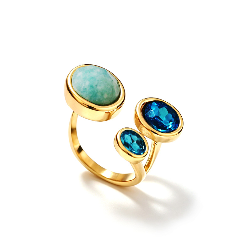 ANELLO TRIS REGOLABILE CON PIETRA E CRISTALLI OVALI SFACCETTATI - YC2696C902