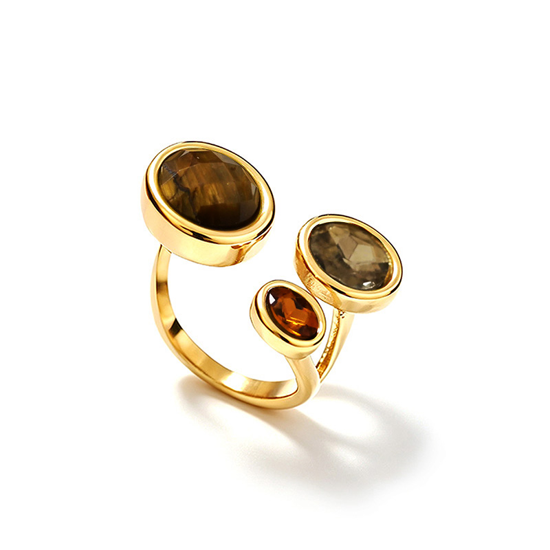 ANELLO TRIS REGOLABILE CON PIETRA E CRISTALLI OVALI SFACCETTATI - YC2696C902