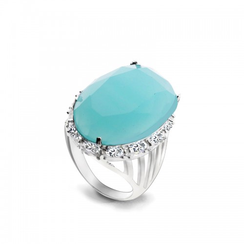 ANELLO OVALE IN VETRO AZZURRO - ZY731760A33