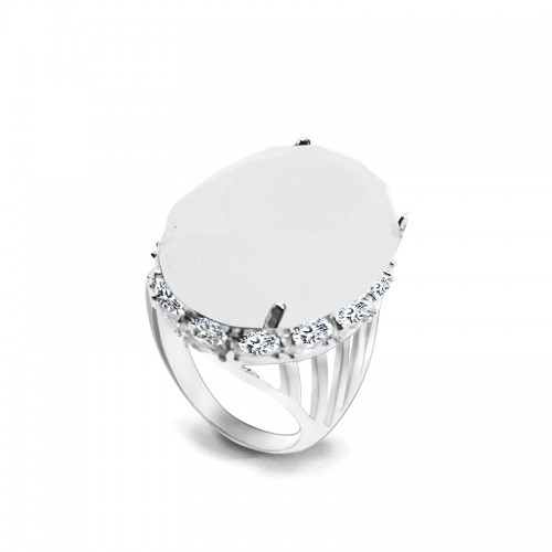 ANELLO OVALE IN VETRO BIANCO - ZY731760A33