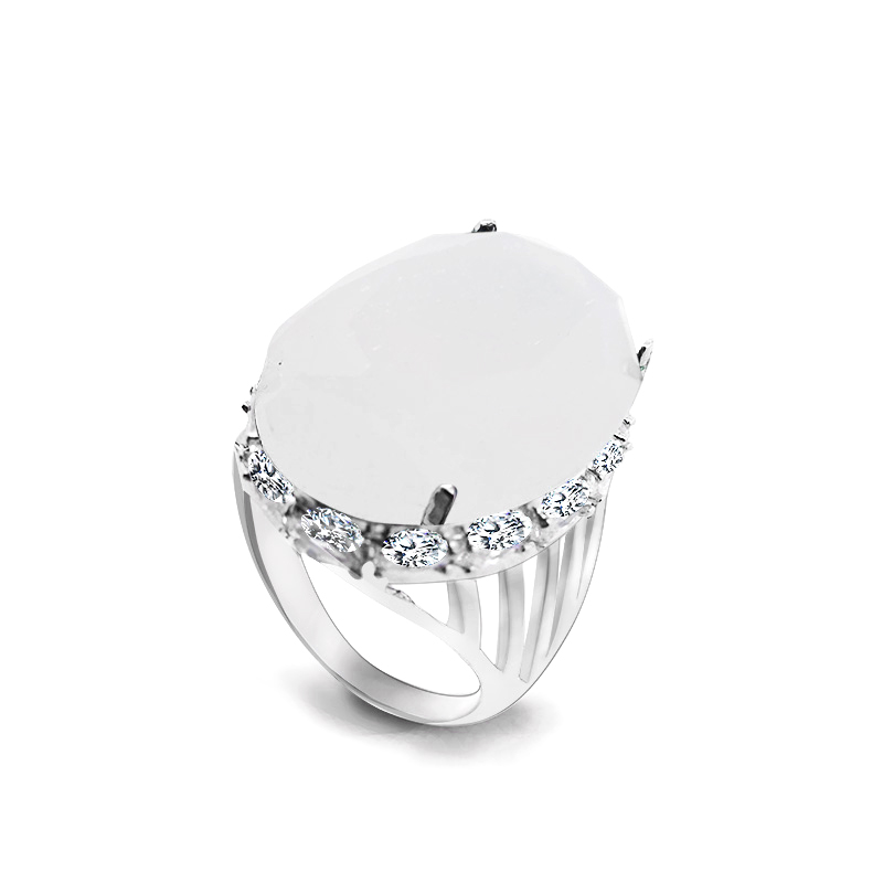 ANELLO OVALE IN VETRO BIANCO - ZY731760A33